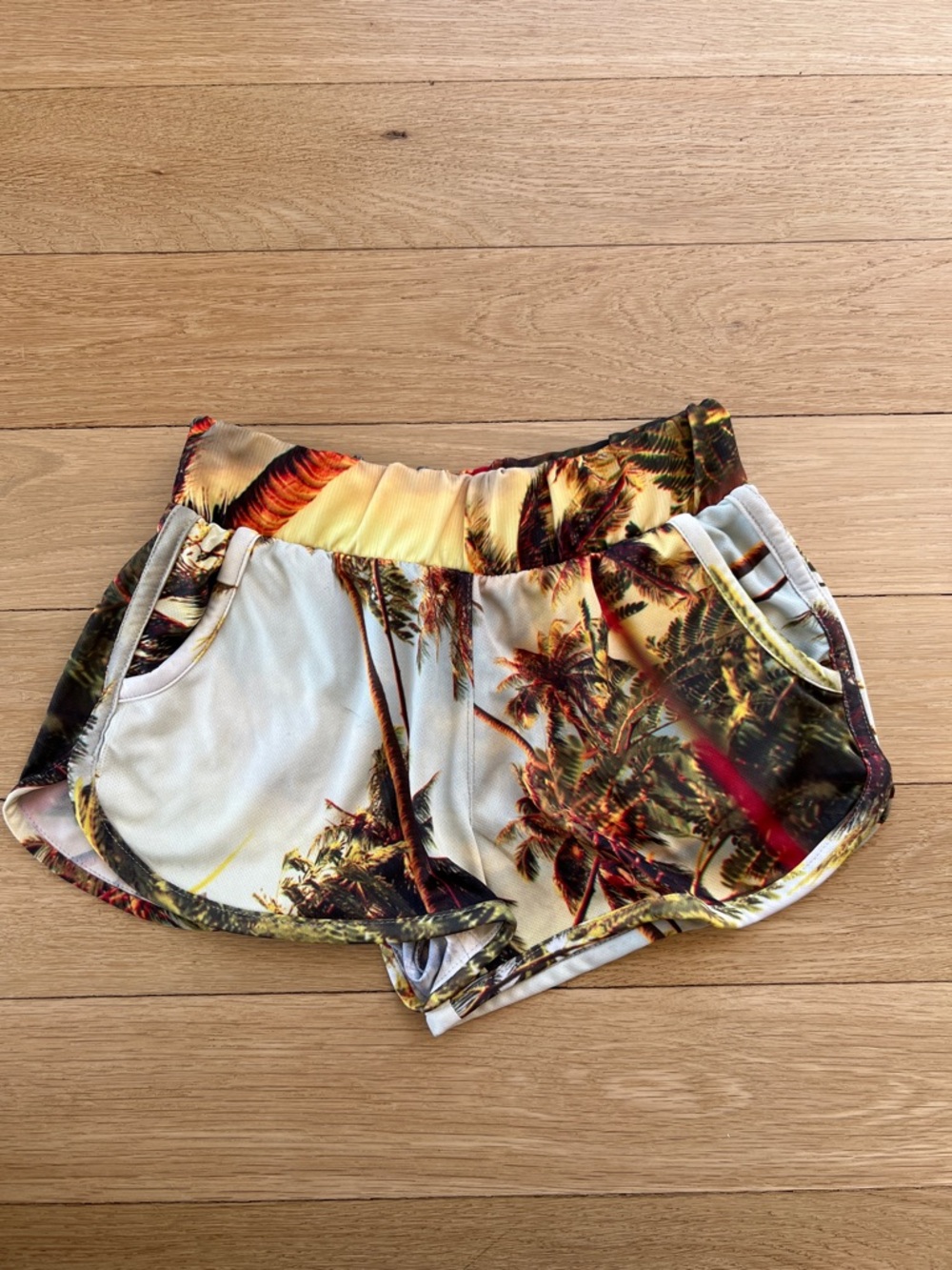 Tropical Palm Print Women’s Athletic Shorts - Yellow & Green